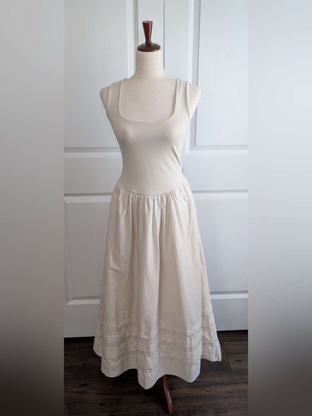 J. Crew Drop-waist Mixy Dress Cotton Square Neck Pintuck Hem Off-White Size XS